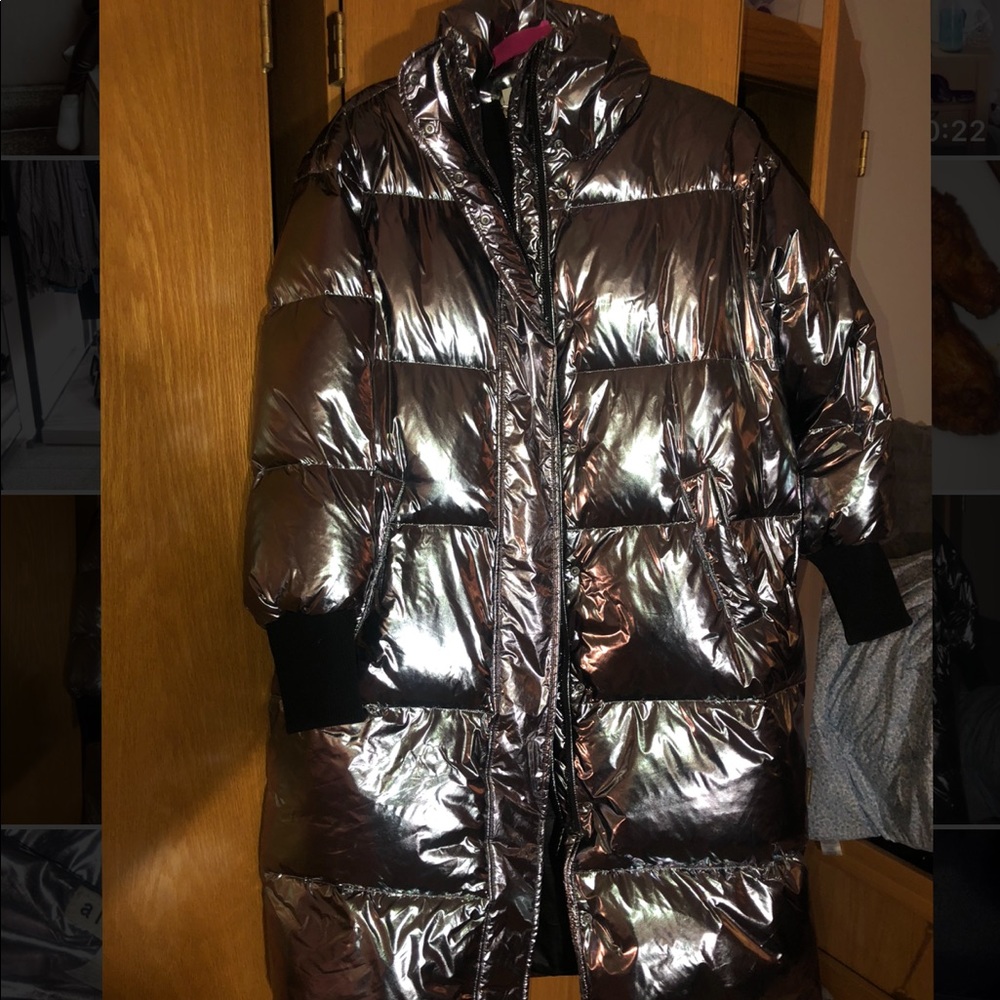 COPY - Alice + Olivia metallic long puffer coat
